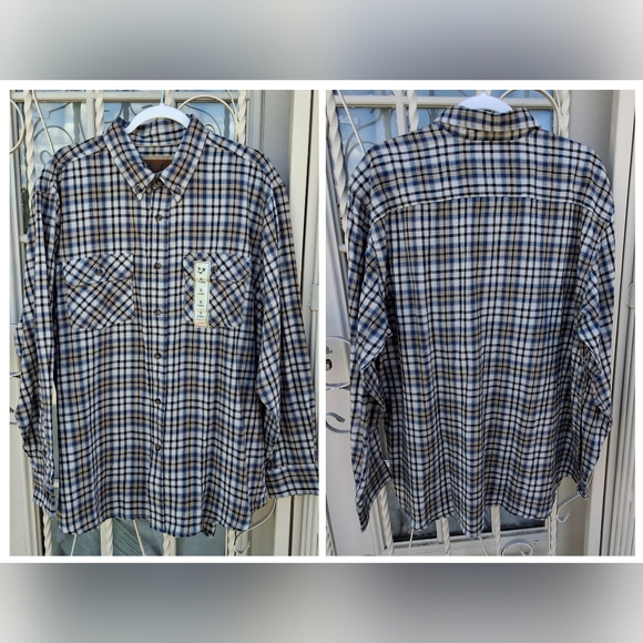 Outdoor Life Flannel Grey Brown Plaid Button-Down Long Sleeve Shirt  Men Size XL - Picture 5 of 16